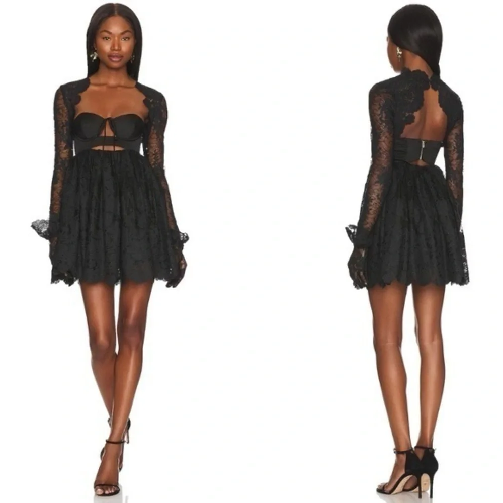 for love and lemons regina mini dress For Love & Lemons Lace Satin Bolero Mini Dress